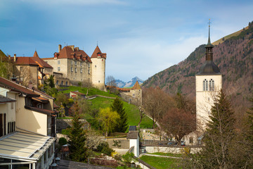 Obraz premium Medieval Town of Gruyeres and Castle, Canton of Fribourg, Switzerland