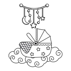 cradle over a cloud in black and white