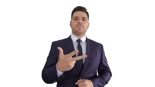 Businessman manager giving short business tips Training on white background.