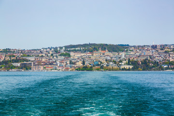 Fototapeta premium View of Lausanne city taken from Geneva Lake
