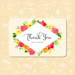 thank you card with pretty watercolor flower frame