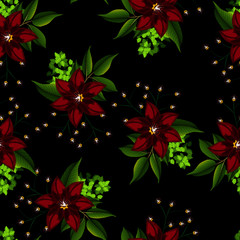 beautiful flower with leaf seamless pattern
