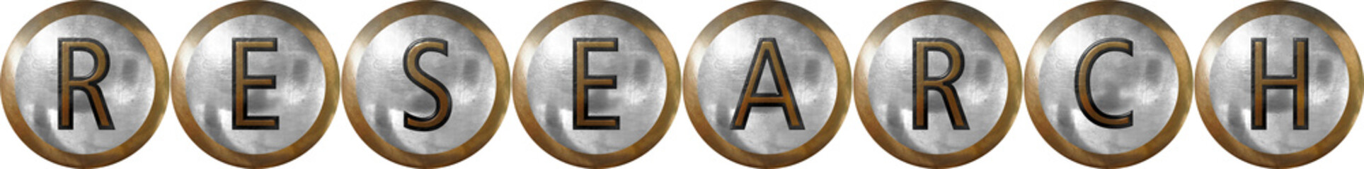 RESEARC in text on metal, design concept with useful words