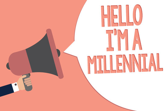 Conceptual hand writing showing Hello I am A Millennial. Business photo text person reaching young adulthood in current century Recall remember text social notice speaker announcement awareness