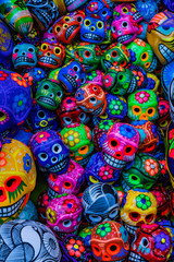Fototapeta premium Colorful Mexican Ceramic Skulls Day Dead Handicraft Oaxacas Juarez Mexico