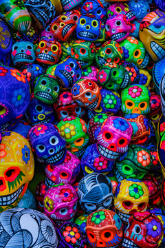 Colorful Mexican Ceramic Skulls Day Dead Handicraft Oaxacas Juarez Mexico