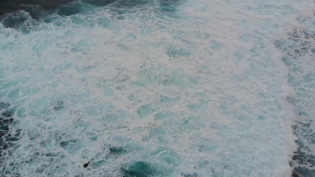 Aerial Drone Azores Portugal blue water background white waves