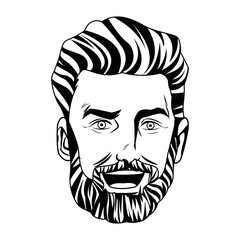 Pop art handsome man smiling black and white isolated