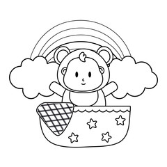 bear costume in a cradle in black and white