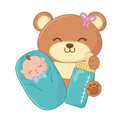 toy bear carrying a baby sheltered