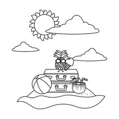 Summer and fruits funny cartoons in black and white