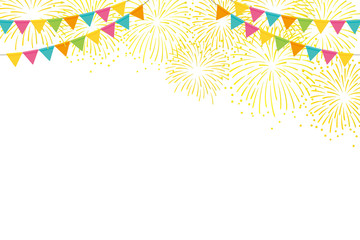 Gold fireworks and colorful flags background illustration