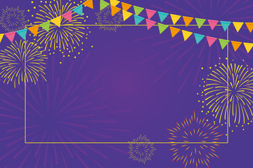 Gold fireworks and colorful flags background illustration