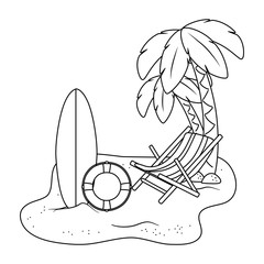 Summer and beach cute cartoons in black and white