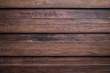 Close-up of wall made of wooden planks. Old dark brown wooden wall background texture.
