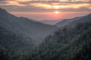 Fototapeta na wymiar Sunset over the Great Smoky Mountains National Park.