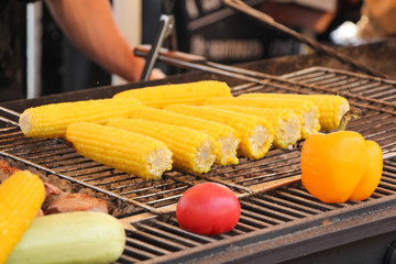 corn and vegetables on grill