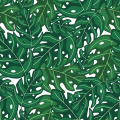 Tropical monstera leaves seamless repeat pattern . Exotic plant.