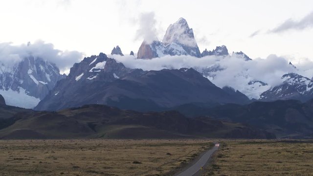 aerial of fitz roy mountain in argentina
