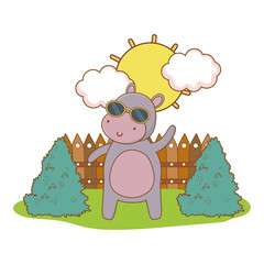 cute animal enjoying summer time cartoon