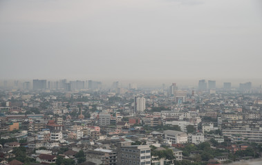 Fototapeta na wymiar Cityscape of Bangkok the capital cities of Thailand covered by bad air pollution it is unhealthy. Pollution is a mixture of dust, dirt, soot and smoke.