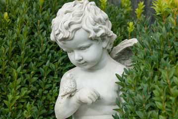 Angel Statue Cherub with Bird