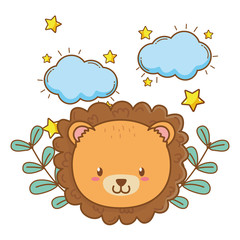 cute lion dreaming with stars