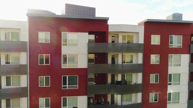 Flying across downtown Los Angeles apartments