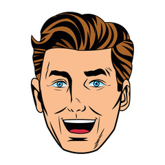 Pop art handsome man smiling isolated