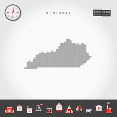 Vector Vertical Lines Pattern Map of Kentucky. Striped Simple Silhouette of Kentucky. Realistic Compass. Business Infographic Icons.