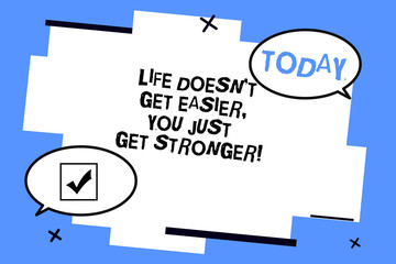 Word writing text Life Doesn T Get Easier You Just Get Stronger. Business concept for Inspiration to keep going Two Blank Oval speech bubble at distance and Tail facing opposite direction