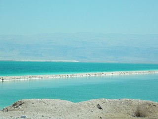 Dead Sea Shore with Misty Opposite Shore