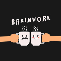 Conceptual hand writing showing Brainwork. Business photo showcasing described as mental activity and not physical one thoughts Hu analysis hand Holding Male Female His and Hers Mugs icon