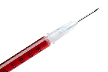 Sharp syringe leaking blood