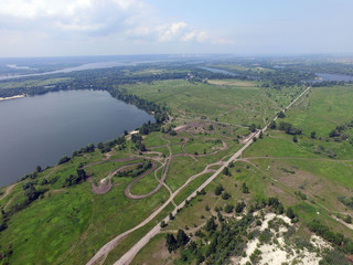 Aerial view of the Saburb landscape (drone image). Near Kiev, Ukraine 