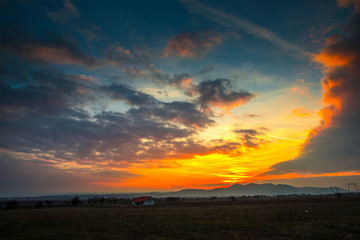 Orange sky landscape at the sunset