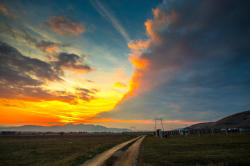 Orange sky landscape at the sunset