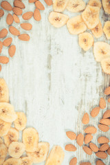 Frame of ingredients containing minerals, carbohydrates and dietary fiber, nutritious eating concept