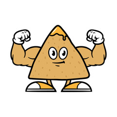 Cartoon Flexing Muscular Tortilla Chip Character