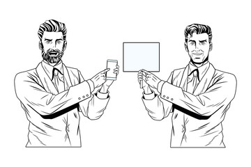 Pop art businessmen presentation black and white