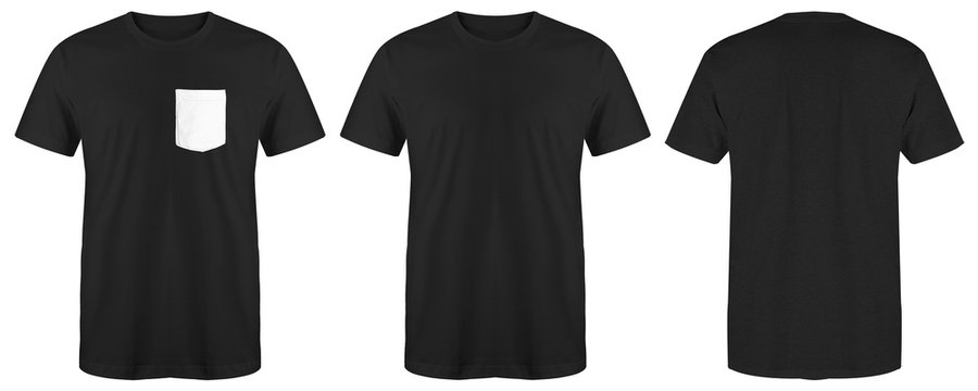 Blank T Shirt Set Bundle Pack. Black T Shirt Isolated On White Background With Three Different Style, Suitable For Mock Up Or Presentation Your Project.