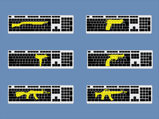 set of keyboard and weapons,cyber bully concept