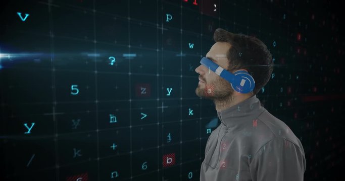 Man wearing virtual goggles 4k