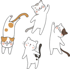 Draw set funny cat different pose.