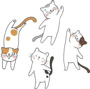 Draw set funny cat different pose.