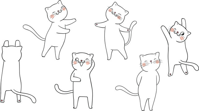 Draw set outline of cat different pose.