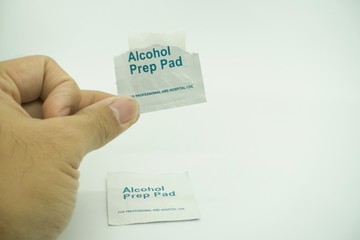 alcohol swab, isolated, used to sterilized skin area prior to injection or blood taking procedures