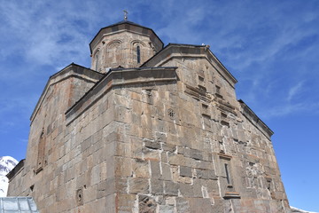 Fototapeta na wymiar Gergeti Trinity Orthodox Church Facade, Kazbegi, Georgia