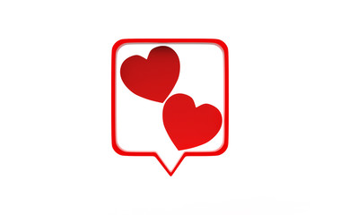 social media notification love like heart icon in red rounded square pin isolated on white. 3d illustration