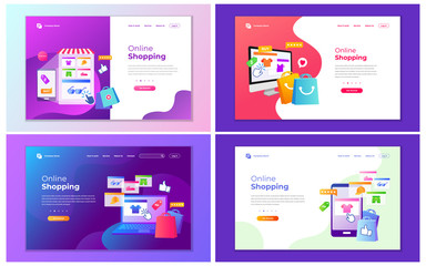 modern vector illustration of Online Shopping and shopping store. Modern design concept of web page design for website and mobile website.